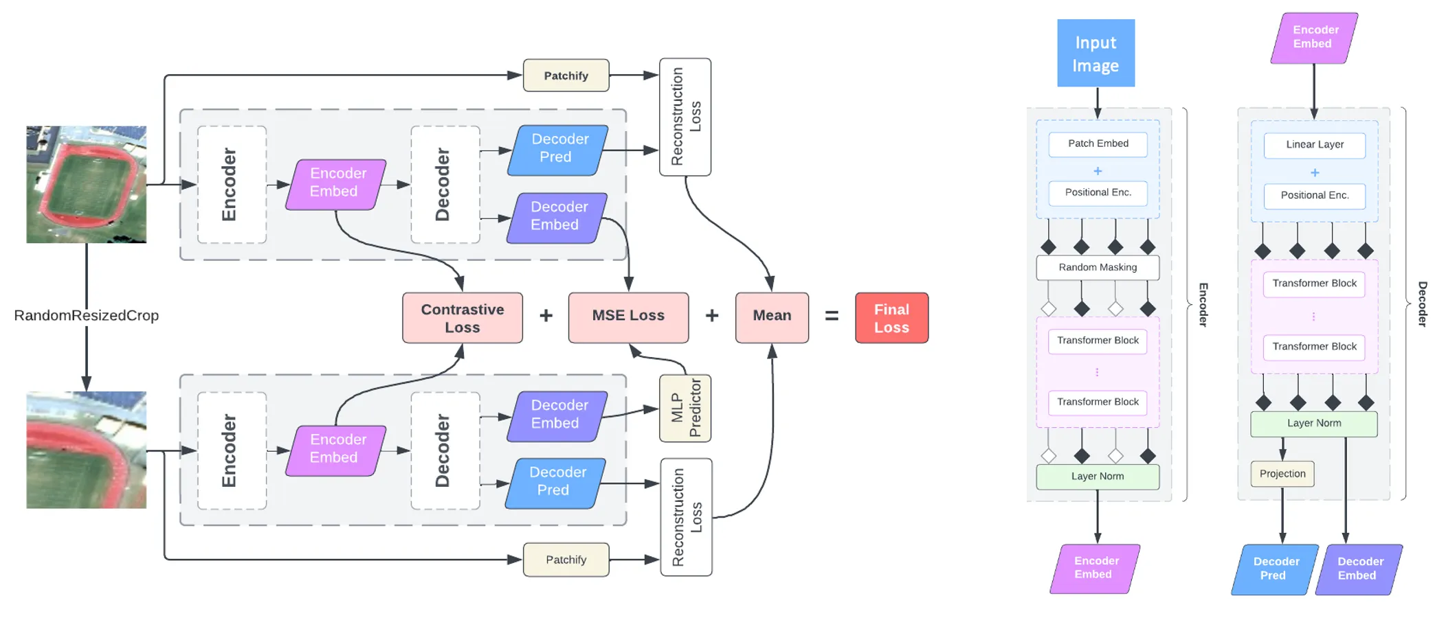 Architecture diagram of Cross-Scale MAE showing multi-scale masked autoencoder branches with cross-scale consistency objectives.